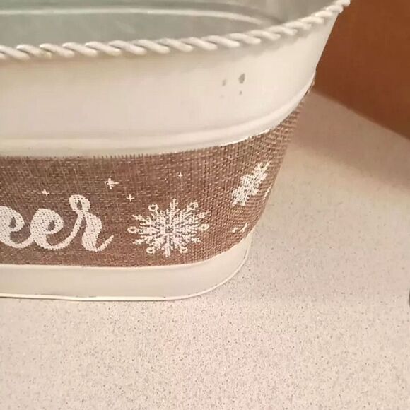 🩷Galvanized Christmas W/Burlap Cheer  Decoration. Christmas Card Holder/Planter - Picture 5 of 5